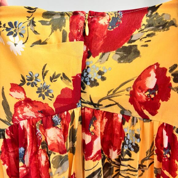 Abercrombie & Fitch Pleated Halter Maxi Dress Yellow Floral Empire Waist XS - Picture 3 of 5